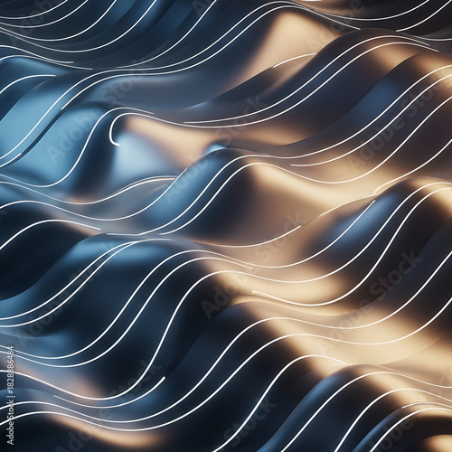 Abstract wavy surface with glowing lines and gradient lighting