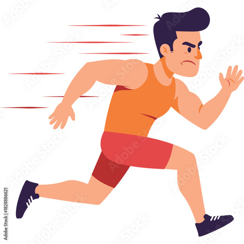 Cartoon man running fast with motion lines athlete exercise fitness sport speed illustration male character