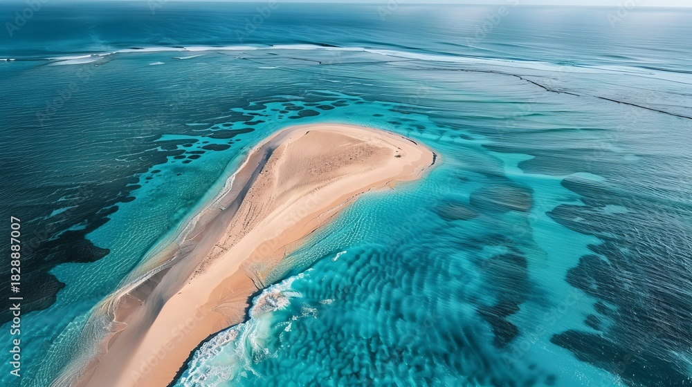 Fototapeta premium Aerial view of tropical sandbar island in turquoise ocean water paradise destination exotic beach travel location