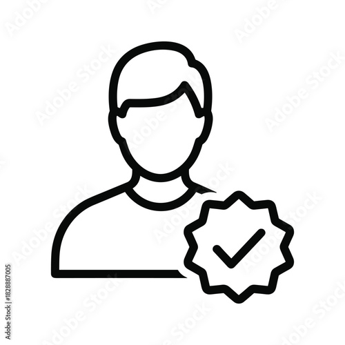 User profile with a checkmark badge icon, representing verification and approval, isolated on