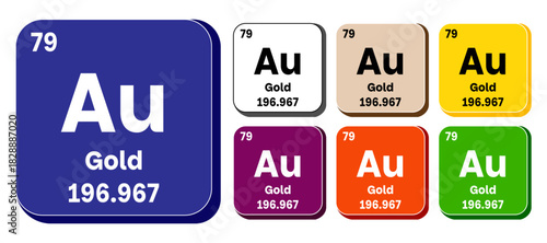 Au, Gold element vector icon set, periodic table element. Vector illustration EPS 10 File. Isolated on white background.