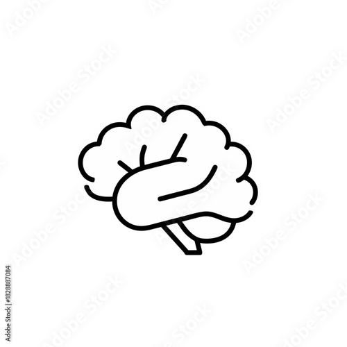 Minimalist White Brain Icon Sticker Style Flat Vector Art Clean Simple Graphic Isolated on Black Background