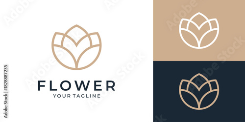 Elegant line lotus flower petal logo