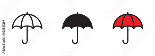 Umbrella icon. Protection parasol symbol. Rain weather signs. Season symbols. Rainy icons. Black, flat color. Vector isolated sign.