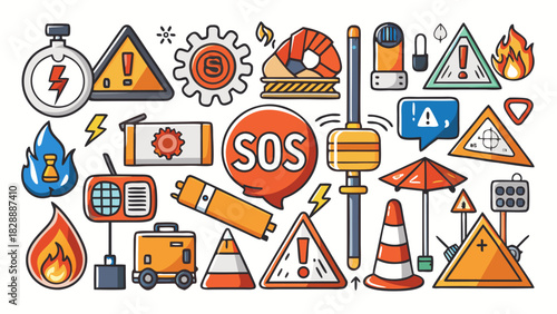 A colorful set of emergency alert icons and symbols