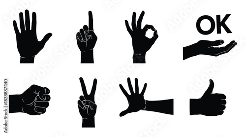 Hand gestures silhouette set communication agreement and expression