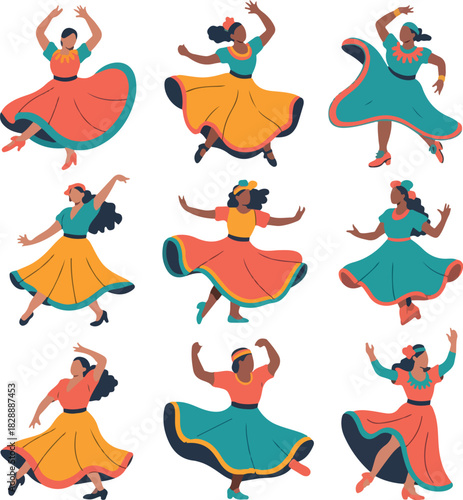 Cumbia dance cliparts bundle logo vector white background .