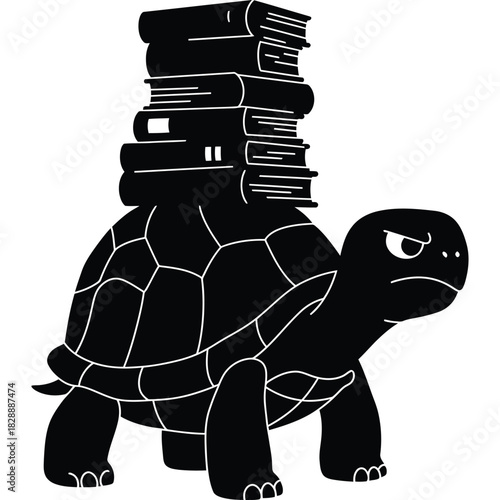 Cartoon turtle carrying a stack of books on its back education reading animal vector illustration shell