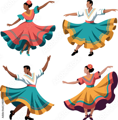 Cumbia dance cliparts bundle logo vector white background .