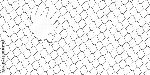 Soccer ball breaking net. Concept of football goal. Close Up of a Soccer Goal Net.