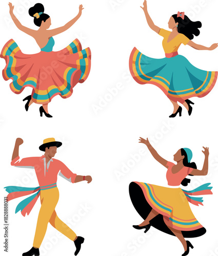 Cumbia dance cliparts bundle logo vector white background .