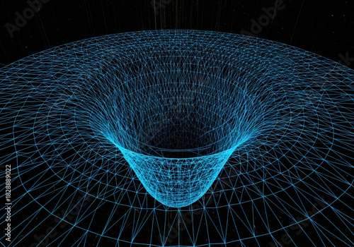 Fototapeta Naklejka Na Ścianę i Meble -  Blue wireframe tunnel on black background. Abstract 3d shape for technology background, digital network. Futuristic portal grid.