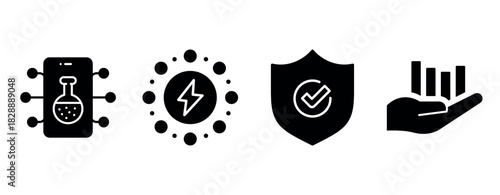 Digital icons representing science, energy, security, and data