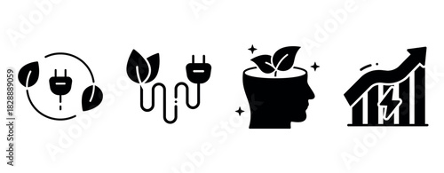 Eco-friendly technology icons: sustainability, renewable energy, green innovation