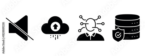 Silence icon, cloud upload, ai integration, secure data