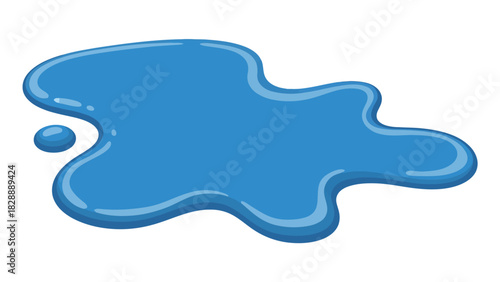A blue puddle of liquid with a small droplet to the side