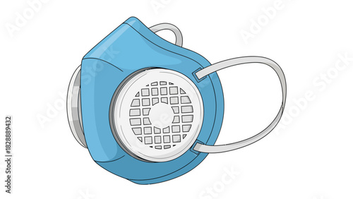 A blue respirator mask with two circular white filters
