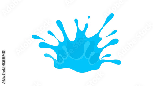 A bright blue water splash with liquid droplets flying outward