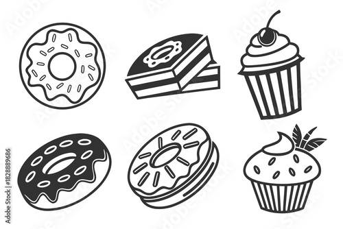 Minimalist sweet treats donut icons set