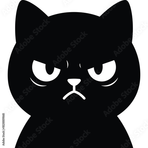 Grumpy black cat cartoon illustration angry animal pet feline domestic mammal cute funny character design