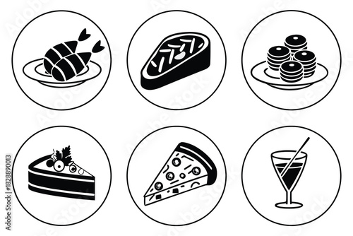 Minimalist gourmet meal icons set