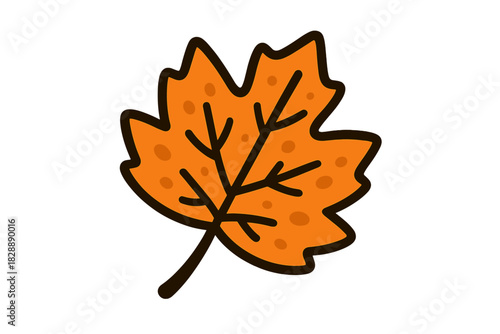 Single orange autumn leaf with thick black outline and internal texture dots