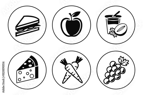 Minimalist healthy lunch box icons set