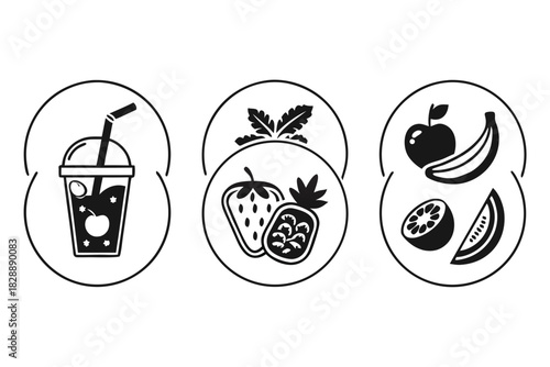 Minimalist healthy smoothie icons set