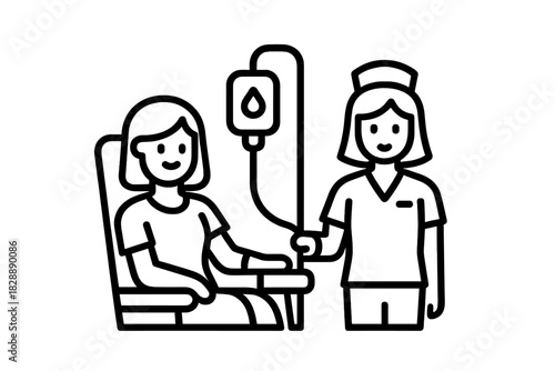 Healthcare worker monitoring patient receiving IV drip or blood transfusion