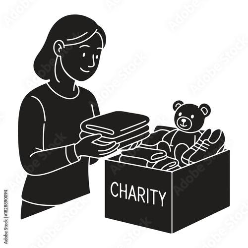 Woman Donating Clothes and Toys to Charity donation