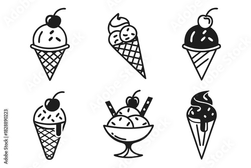 Minimalist ice cream sundae icons set