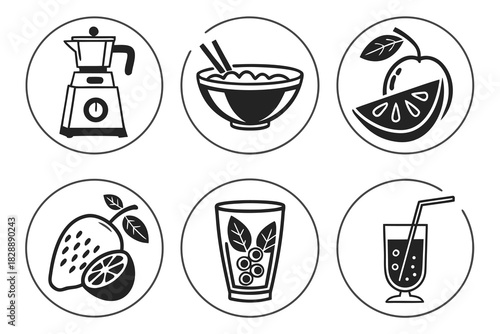 Minimalist juice and smoothie bar icon set
