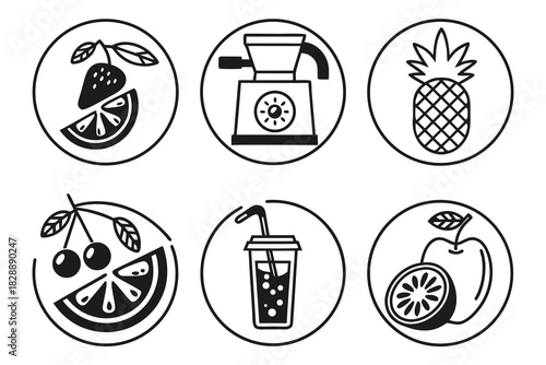 Minimalist juice and smoothie bar icon set
