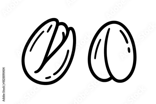 Two pistachio nuts simple black outline drawing
