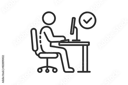 Stylized outline of a worker completing a task successfully while sitting at a desk
