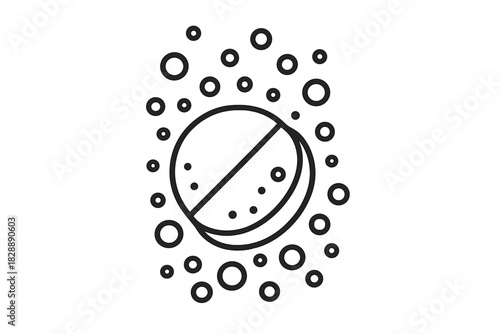 Effervescent tablet dissolving in water surrounded by bubbles for quick medical relief