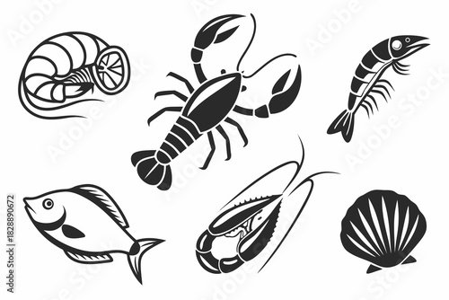 Minimalist seafood feast icon set
