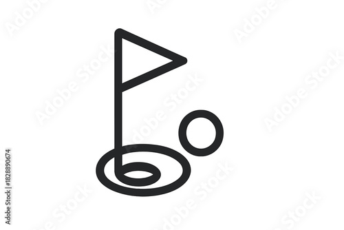 Minimalist black line graphic of a golf ball near the flagstick and cup on a putting green