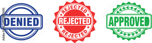 Icon, Approved, rejected, denied, stamp  and rejected stamps decision making icons for accepted, denied, and cancelled applications or processes, symbolizing choices.