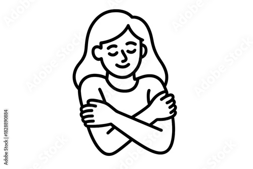 Woman embracing herself with closed eyes symbolizing self-love and self-care