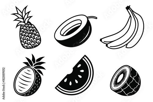 Set of six minimalist tropical fruit icons