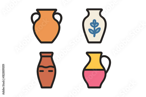 Colorful assortment of traditional and contemporary ceramic pottery vessels