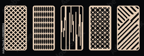 Laser Cut Panels Collection Vector Illustration Featuring Abstract Geometric Patterns With Circles, Dots, Grid, And Ornamental Shapes Designed As Decorative Stencils For Cutting Wood, Metal, Plastic