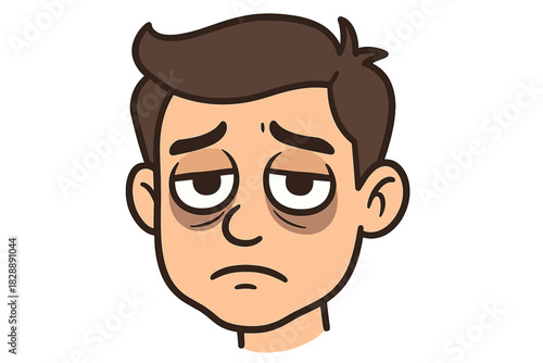 Fatigued young man with dark circles under eyes showing severe exhaustion