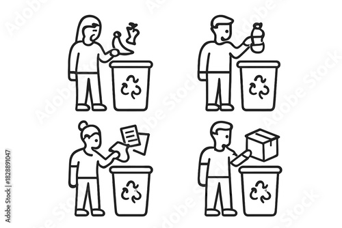 People sorting waste materials for recycling and proper waste management collection