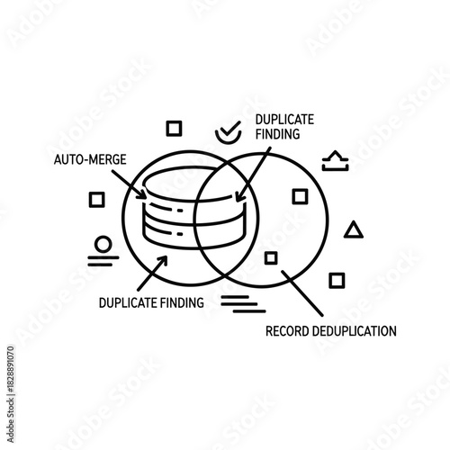 Data deduplication and duplicate finding concept with database icon isolated on