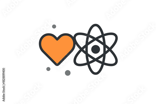 Stylized heart shape combined with an atom structure symbolizing the love for science and chemistry
