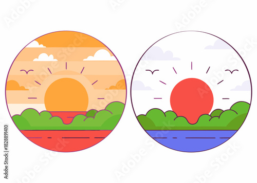 Adobe Illustrator Artwork - Sunrise Circle Landscape Vector