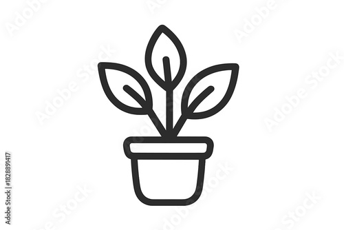 Minimalist line art small potted houseplant with three leaves symbolizing growth and nature