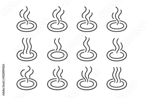 Collection of simple line icons depicting steam heat and relaxation symbols